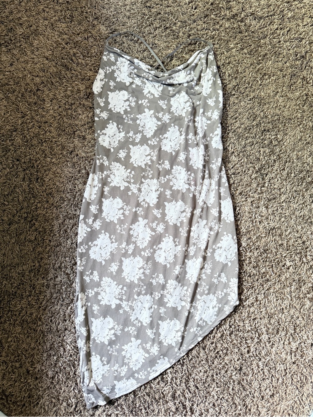 Asymmetrical Floral Slip Dress in Taupe and White